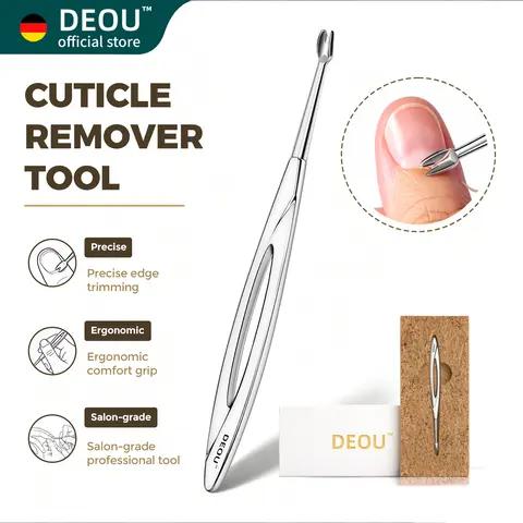 DEOU Professional Cuticle Pusher and Trimmer Set, Ergonomic Handle Stainless Steel Nail Fork Scraper, Cuticle Remover Nail Care Tool for Manicure Pedicure Salon & Home Nail Art