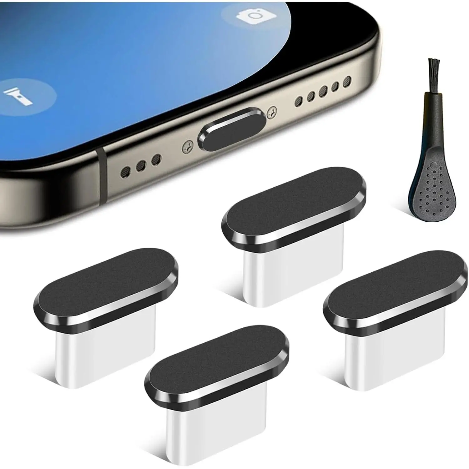 4-Pack Silicone USB-C Port Plug, Dust-Proof Protection Cover with Cleaning Brush for iPhone 15 Series, Samsung Galaxy S22/S21/S20, Note 20/10 & All USB-C Devices