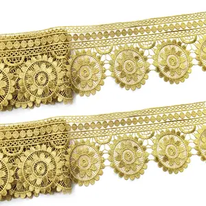 Fashion sun flower leaf Gold lace trim Embroidered for clothes Accessories sewing craft