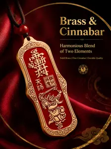 Chinese Taoist Heavenly Master Evil Slaying Amulet, Brass Bagua Protection Lucky Tag, Traditional Relief Craft Car Hanging Blessing Ornament