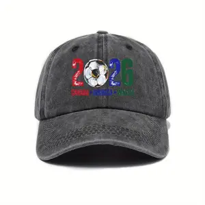 New 2026 Edition of American, Canadian and Mexican World Cup Water-washed Printed Baseball Caps for Women, Outdoor Sun Protection Hats for Men