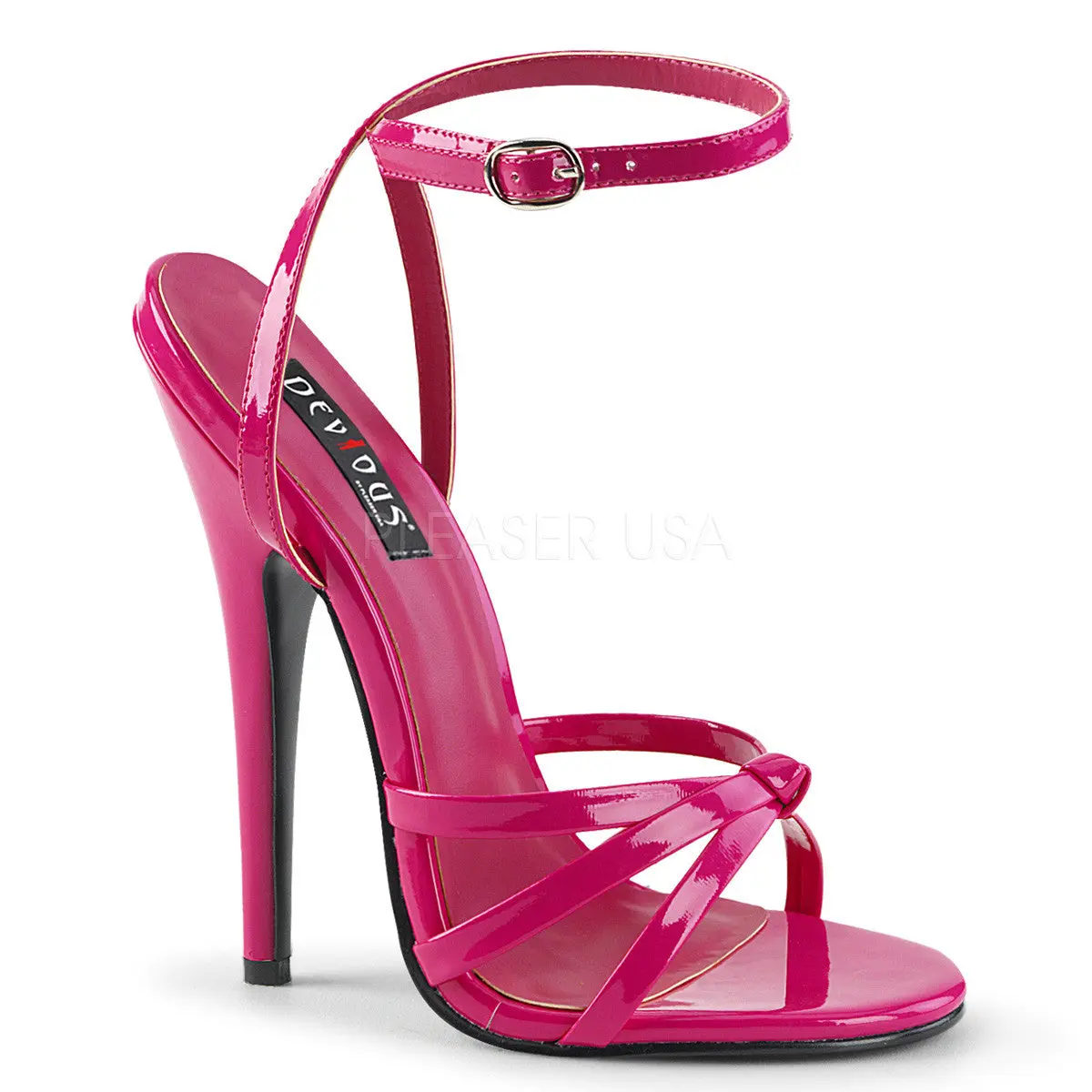 Women's Stiletto Sandals in Hot Pink Patent Leather, 6-Inch High Heels with an Open Toe and Knotted Wrap-Around Ankle Strap, Footwear, Wrap-Around Strap, Elegant, Heels For Women, Wrap Strap
