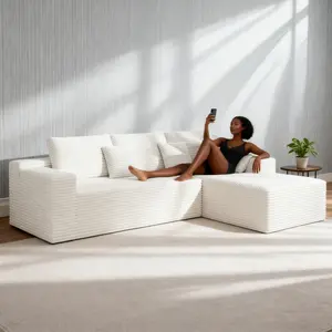 conicehome 104.3*68.9"Modular sectional sofa seat,Upholstered compressed couch for living room,Bedroom,Apartment,No assembly required,2PC free combination,Plush corduroy fabric,WHITE