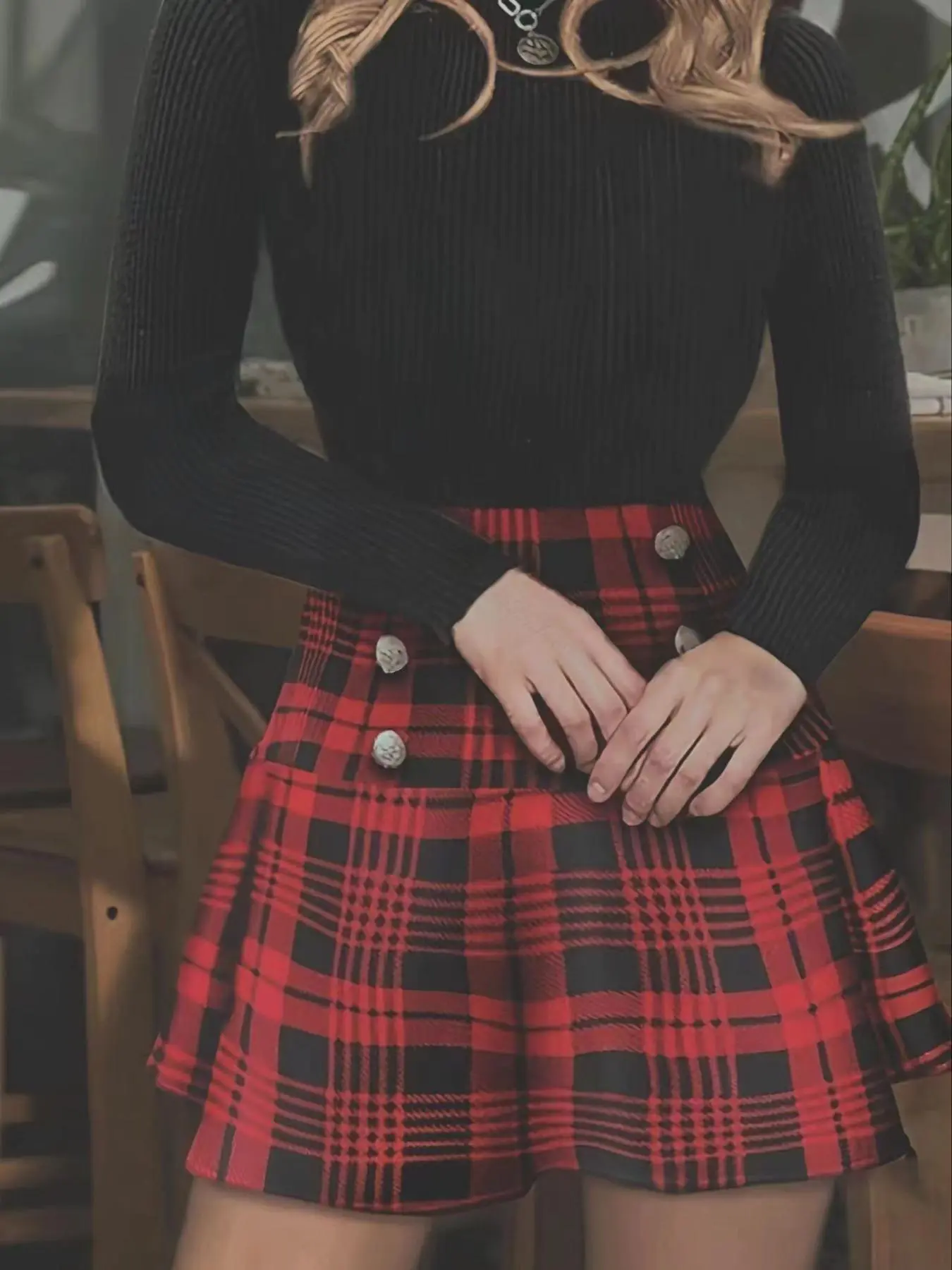 Women's Plaid Print Double Button High Waist Woven Skirt, Casual Fashion Short A Line Skirt, Ladies Bottoms for Summer, Fitted