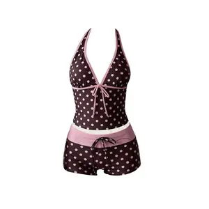 Blaze women's polka dot print spaghetti strap bow bikini top, spring/summer style, suitable for the beach, weddings, and parties. Women's polka dot halter neck two-piece swimsuit, halter neck swimwear, women's summer bikini set, polka dot pattern Skirt