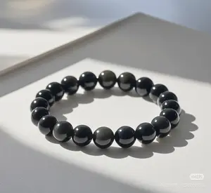 Obsidian Protection Bracelet & Chinese Feng Shui Black Beaded Jewelry Elegant Accessories for Protection & Positive Energy Fashionable Bangle