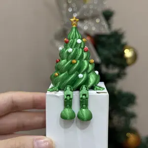 3D Printed Christmas Tree Desktop Ornaments with Festive Green Design and Decorative Elements for Holiday Decor