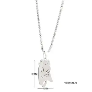 Fashion Stainless Steel Cat Pendant Necklace Hip Hop Style Jewelry Best Gift for Cat Lovers 30MM x 15MM Delicate Design Lightweight Comfortable Wear