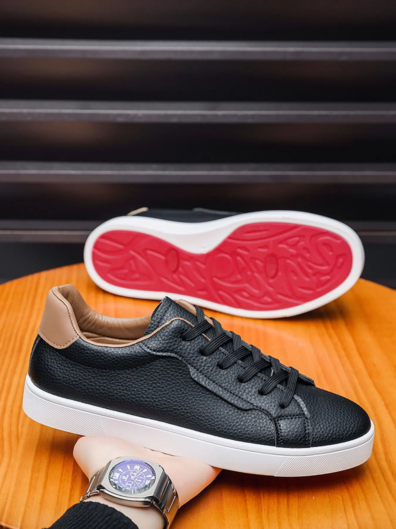 Men's Comfortable PU Leather Casual Sports Low Top Sneakers, Footwear Sneakers, Walking Shoes for All Seasons, Trendy Walking Sneakers, Sporty Style, Plain Pattern, Rubber Sole, Fashion Walking Sneakers