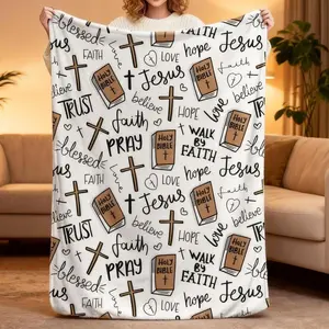 Super Soft Christian Bible Jesus Premium Fleece Throw Blanket - 80x60 Inches, Lightweight, Cozy, Bohemian Gingerbread Cookie, Native Gryffindor, Flouncy Pink Christmas Plush - Bedroom & Living Room Decoration, Garage Guy Gift, Throw Blankets