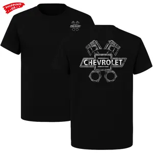Chevy Engine Piston T Shirt, Classic Bowtie Logo Graphic Tee, American Muscle Car Apparel for Truck Lovers and Garage Gearheads