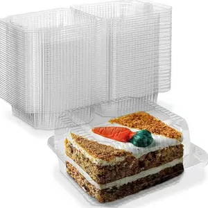 Clear Food Grade Plastic Square Storage Containers with Lids | Individual Cake Slice Holders, Disposable Flip-Top Food Containers for Cakes, Cookies, Pasta, Sandwiches & Salad