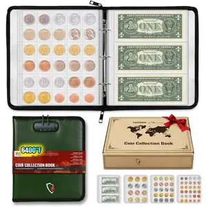 Collection Book 6400? Heat Insulated, 346 Pockets Fireproof  Book Holder and 36 Paper  Album with  Foil Layer,  Saving  Collector Book with Lock (Green)