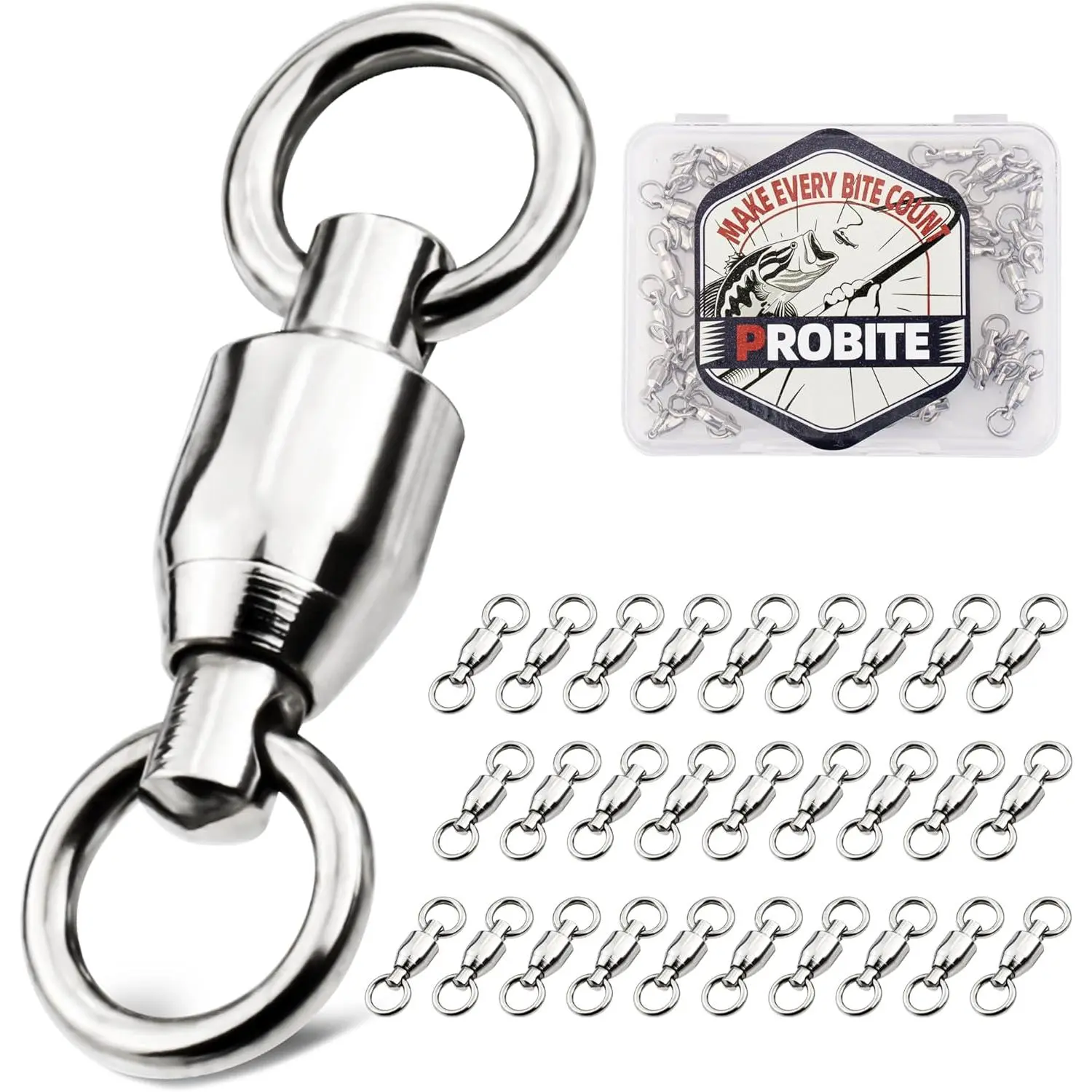 30PCS Ball Bearing Fishing Swivels with Welded Rings, Stainless Steel High Strength Rolling Swivel Connectors for Freshwater & Saltwater Fishing