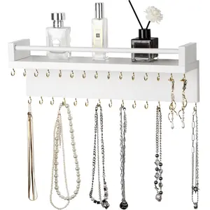 Hanging Jewelry Organizer, Hanger with 30 Hooks,Wall Mounted for Necklace, Earrings and Rings(White)