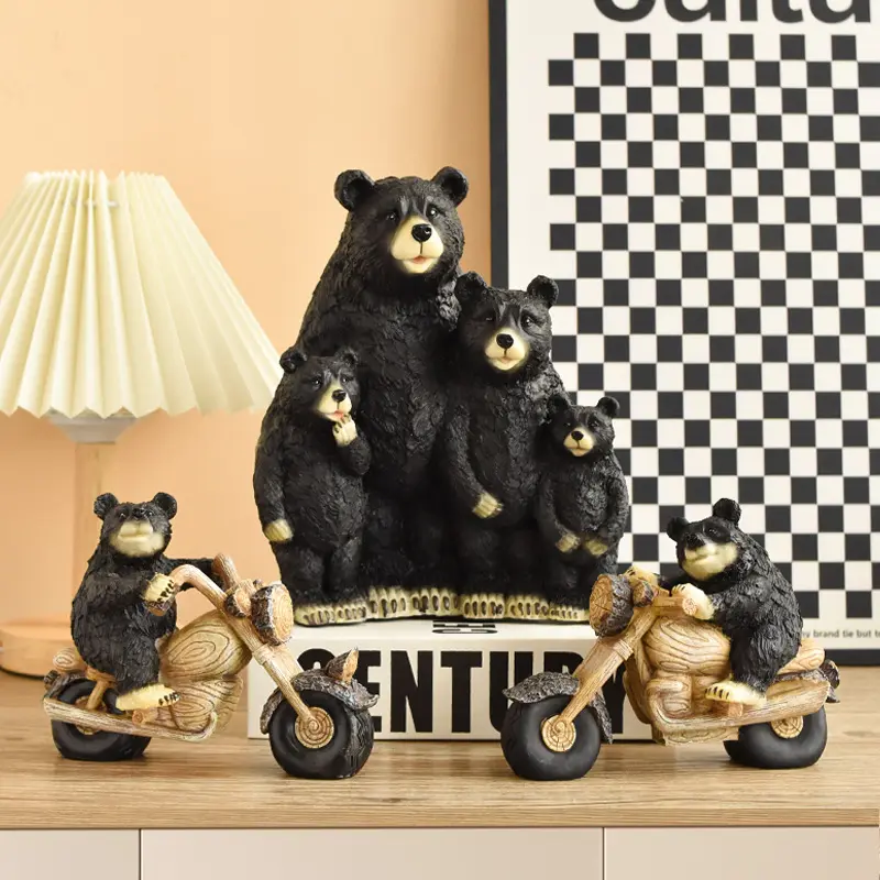 New Black Bear Home Decoration Home Living Room TV Cabinet Entrance Decoration Resin Craft Ornament Decorative Statues Cute Collectible Figurines Bear Statues Figurine Set Resin Animal Figurines