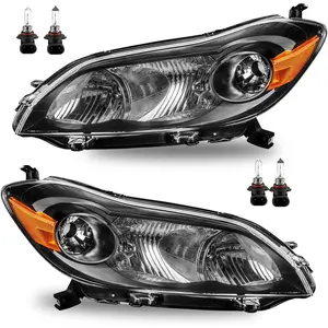 Headlight Assembly Compatible with 2009-2013 Toyota Matrix, Headlamp w/Bulbs Black Housing Amber Reflector Pair Left and Right # TO2502184, TO2503184