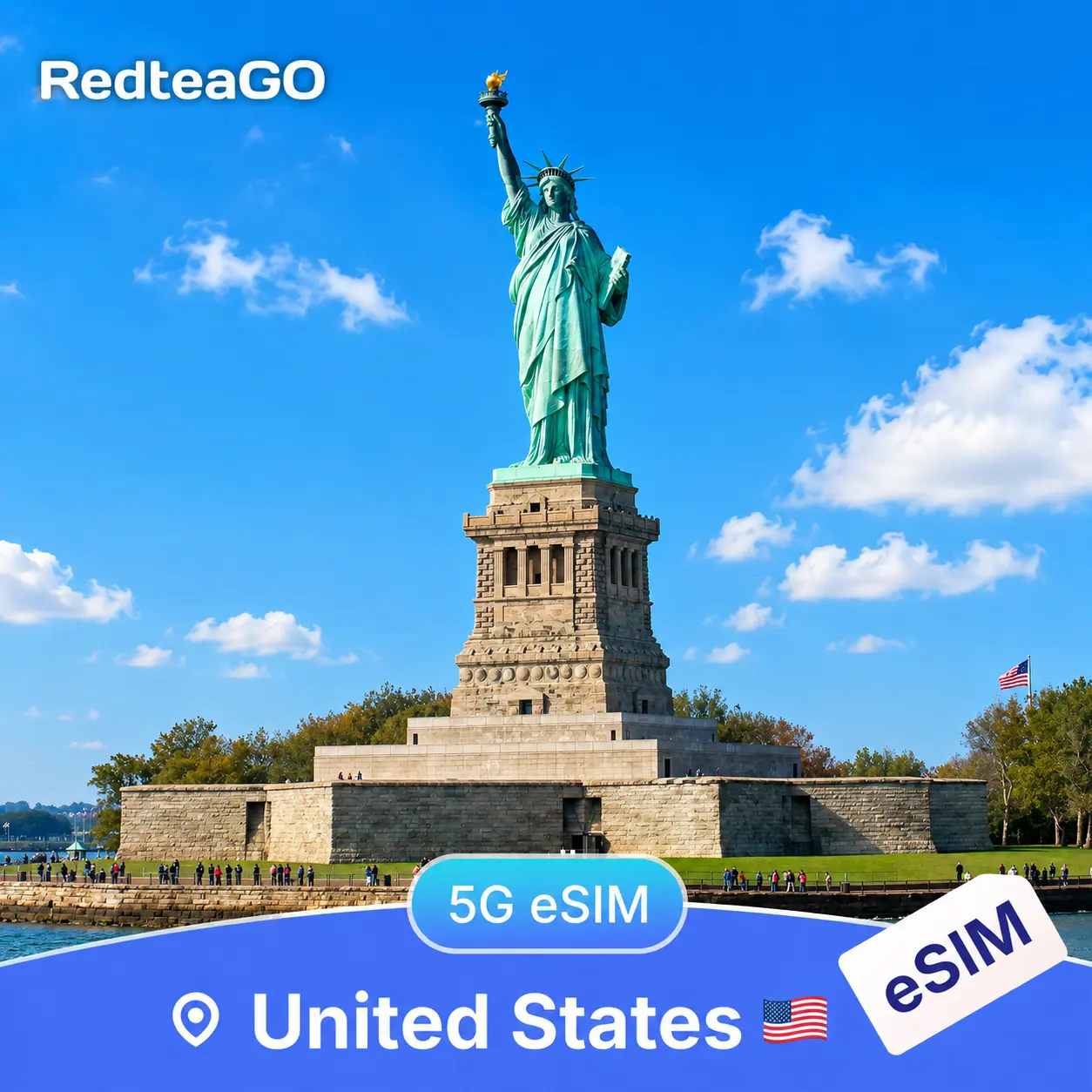 RedteaGO USA eSIM Unlimited Data 5G Instant Activation Travel SIM Card for iPhone & Android United States