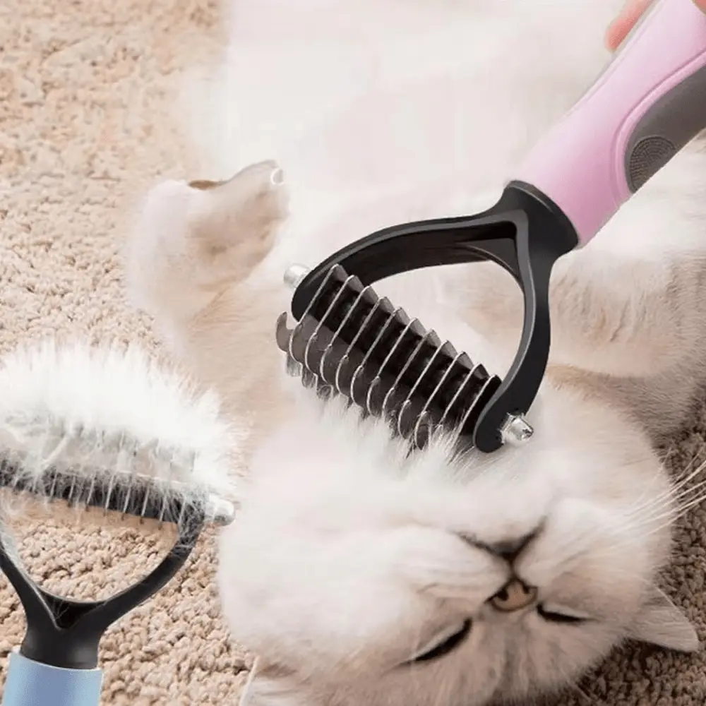 Pet Hair Remover Brush - Deshedding Grooming Tool for Dogs & Cats, Double-Sided Stainless Steel Comb Removes Mats & Tangles Gently, Cat Massage Brush for Loose Fur