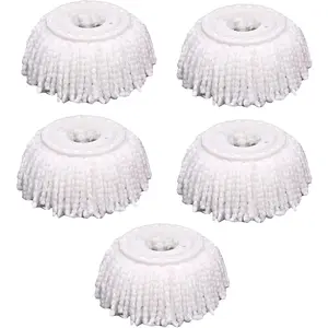 5 PCS Microfiber Mop Head Spin Mop Head 5-Pack, Microfiber Refill Heads for 360 Spin Mopping, Round Shape Standard Size White