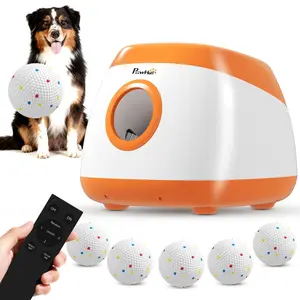 PawHut Automatic Dog Ball Launcher, Rechargeable Dog Ball Thrower with Remote Control, 3 Adjustable Distance (40ft/60ft/80ft), 6 ETPU Tennis Fetch Toys 2.5", for Medium Large Breeds, Orange