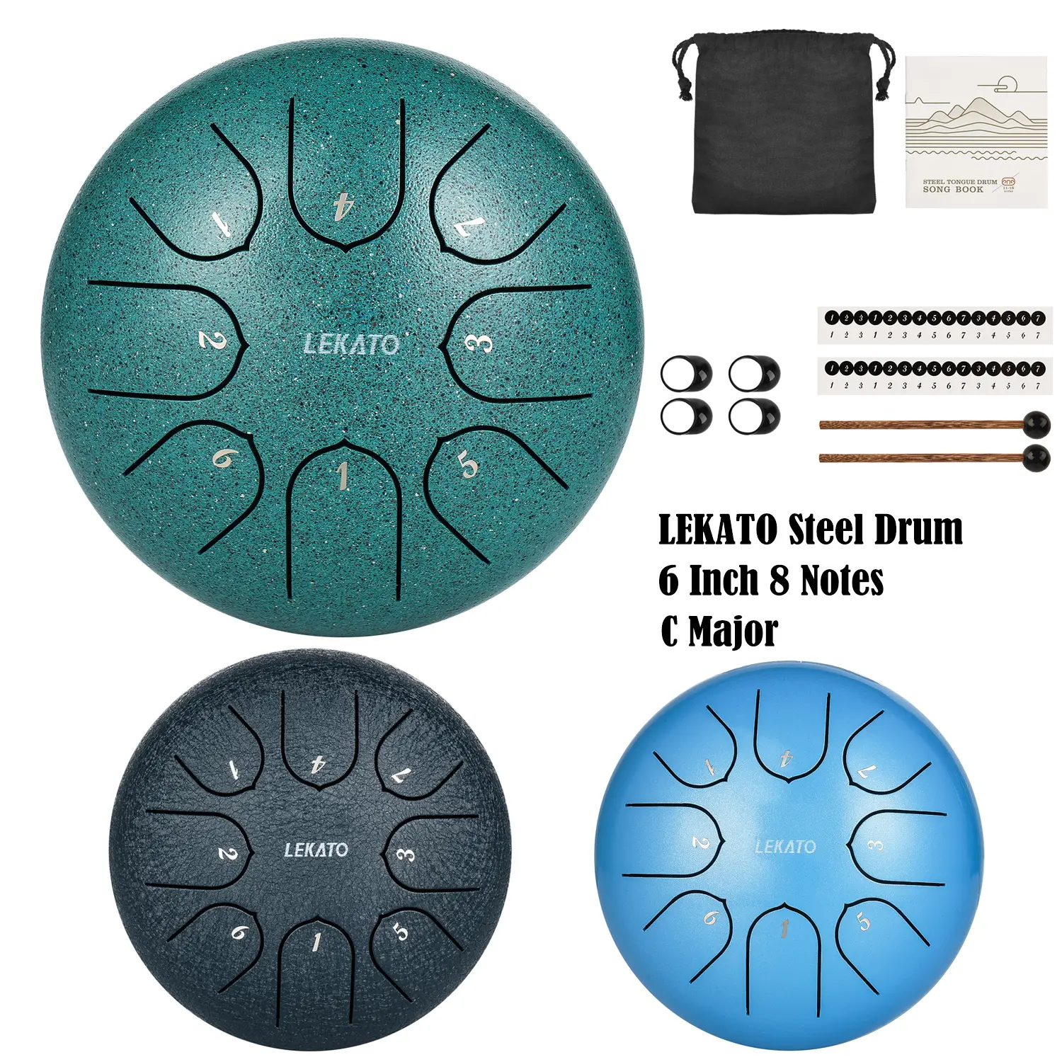 LEKATO Steel Tongue Drum, 6 Inch 8 Notes Steel C Key Handpan Drum, Percussion For Beginner with Song Book, Drum Mallets, Christmas Gift for Family New Year, Mother's Day Father's Day Music Lover Boy Girl Friend Gift