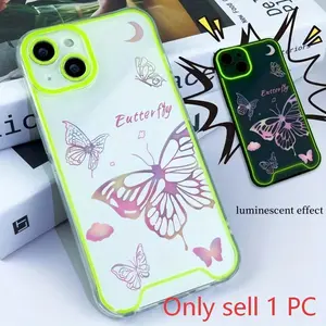 Butterfly Pattern Luminous Phone Case, Shockproof Phone Cover, Casing, Glow in The Dark Phone Protective Cover, Phone Accessories Compatible with iPhone 16 15 14 13 12 11 8 7 X XS XR Plus Pro Max SE Mini Series, Protector