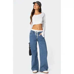 Edikted Women's Drawstring Boxer Detail Jeans