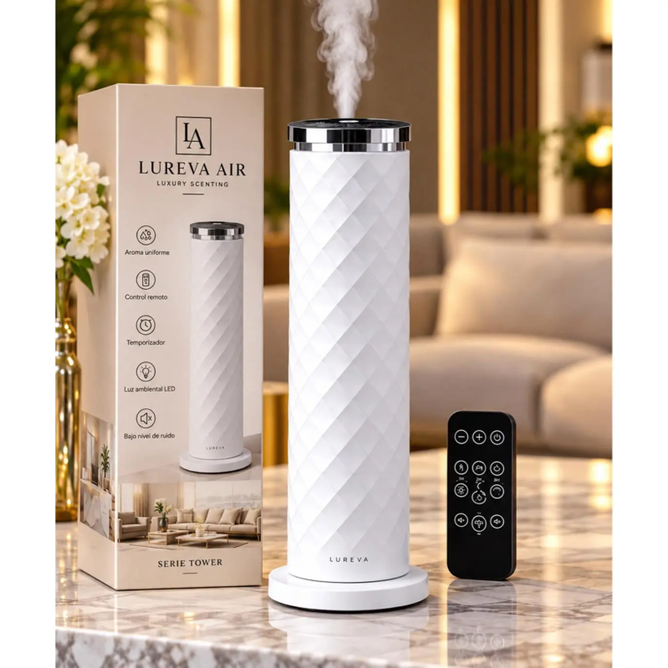 Lureva Air Serie Tower Diffuser with Remote Control and LED Ambient Light for Luxury Aromatic Diffusion