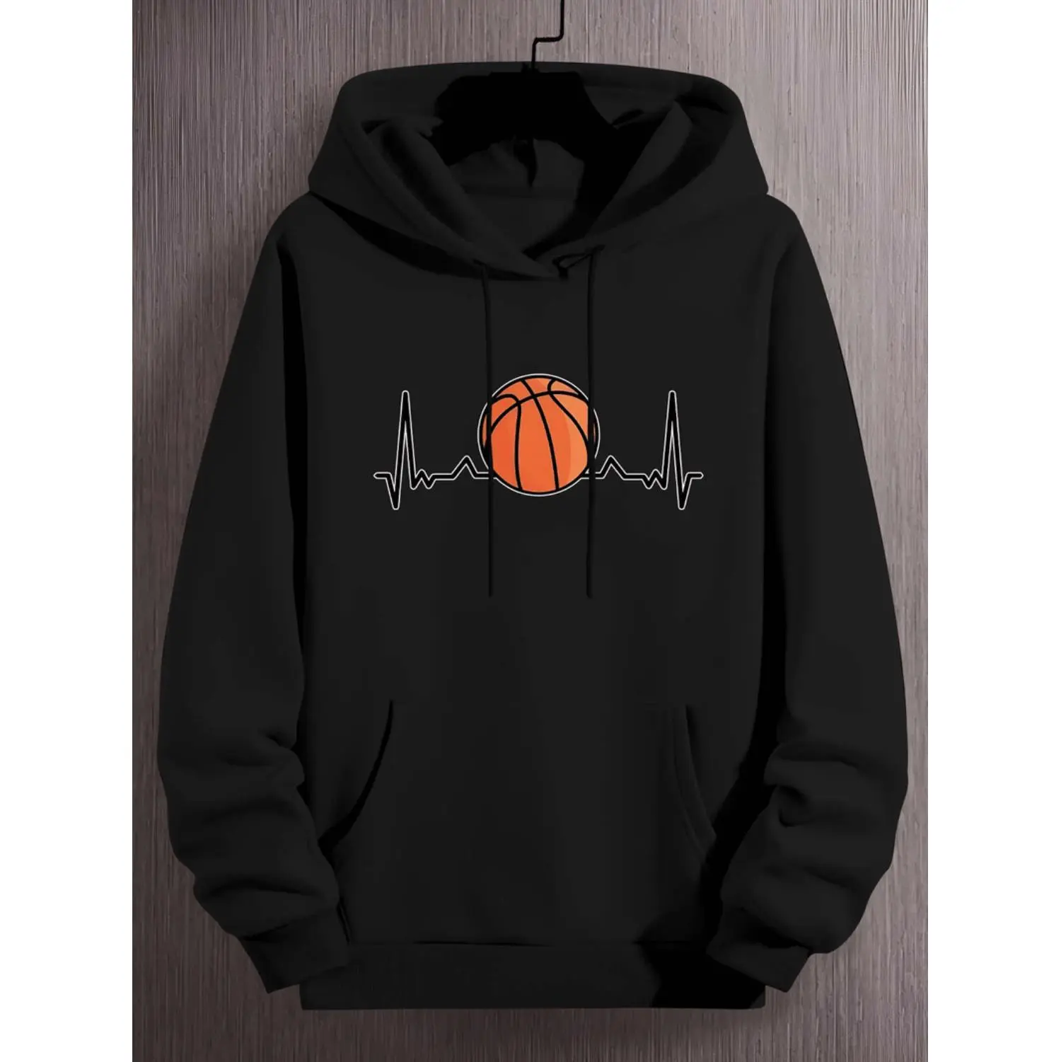 Men's Basketball Print Hoodie - Menswear Casual Streetwear Sweatshirt, Gender-Neutral Gym-Style Top with Kangaroo Pocket for Fall & Winter