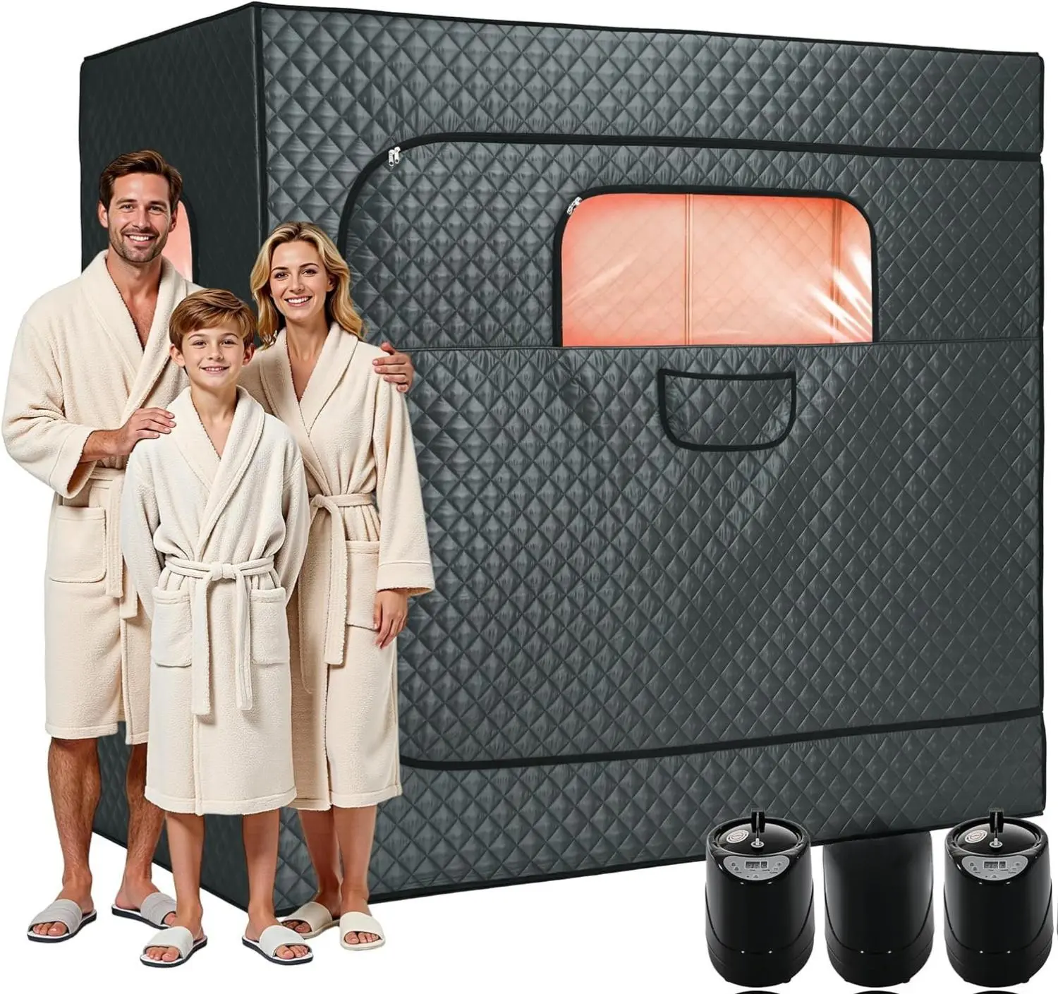 AMERLIFE 1-3 Person Steam Sauna for Home, Portable Sauna Tent with 3L 1500W Steamer, Extra Large Size 6.6’ x 3.3’ x 5.8’ Full Body Home Spa, Remote Control, Folding Chair, Grey