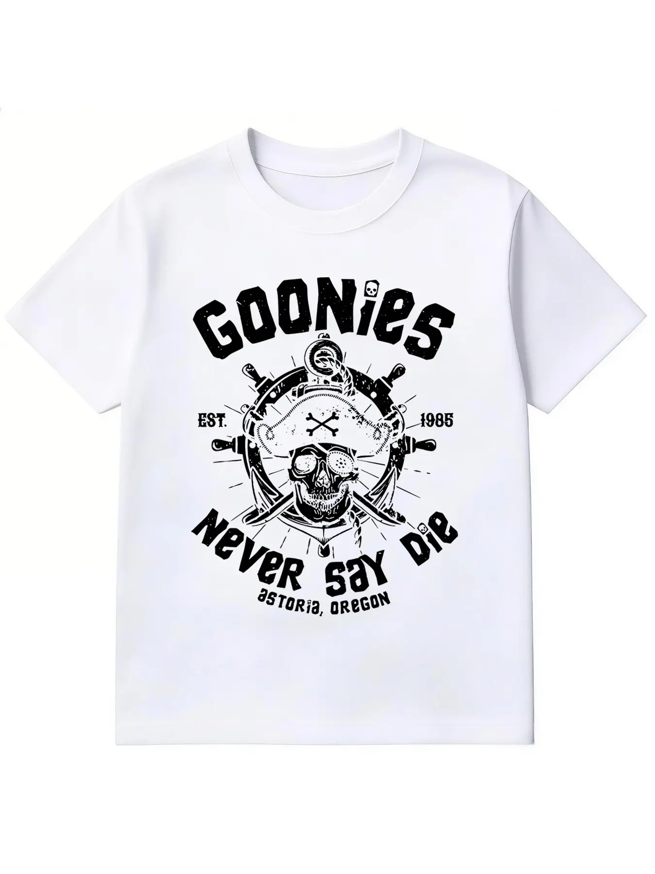 Summer American Retro Vintage Goonies 'never Say Die' Pirate Skull Graphic Print T-Shirt Man, Classic Movie Fan Tee, Casual Streetwear for Adults