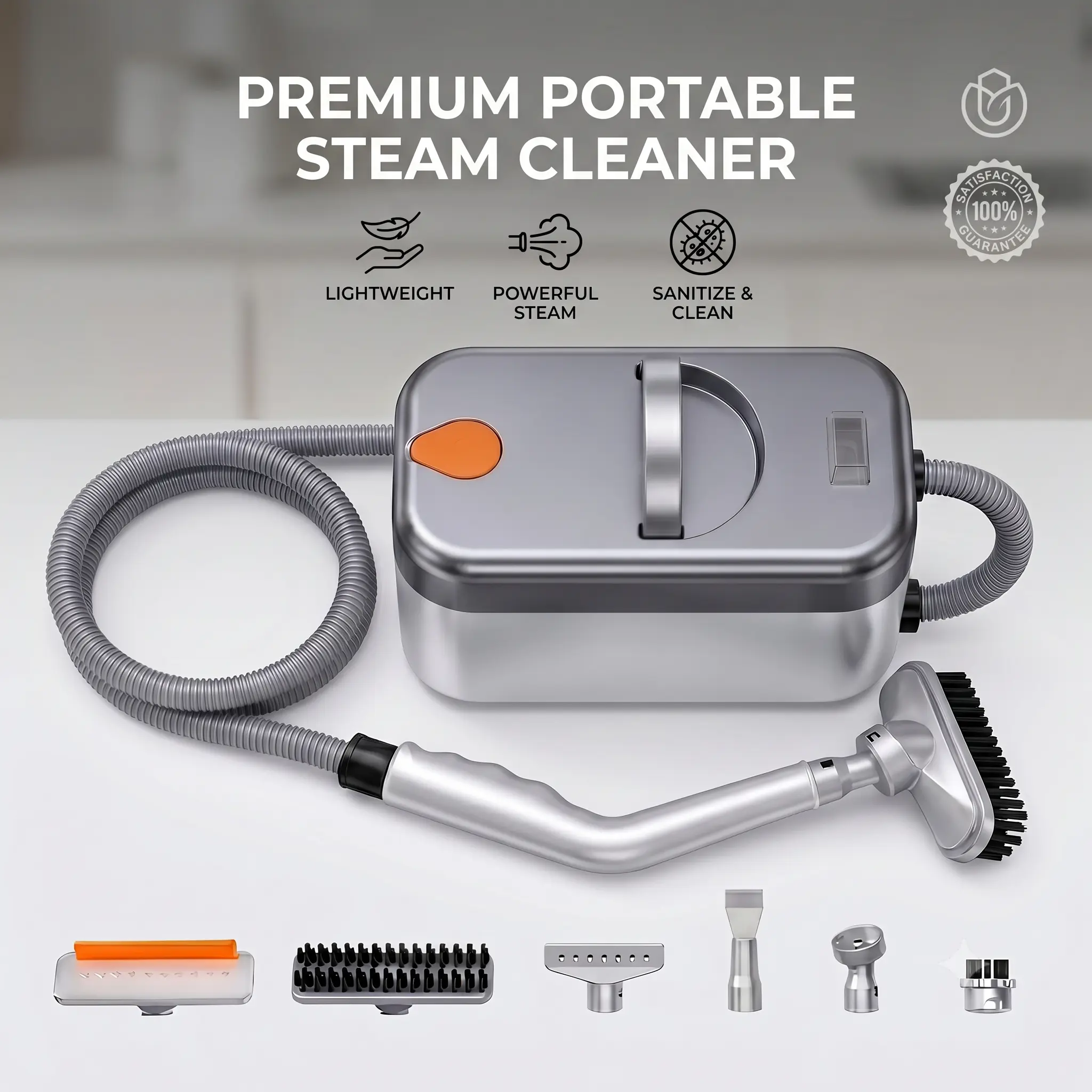 Handheld High-Pressure Steam Cleaner - Home Cleaning Tool with Portable Handle, Lightweight Multi-Surface Cleaning Machine for Kitchen & Bathroom, Accessories Set