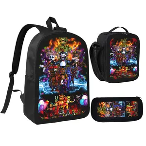 Horror Five Nights At Game Freddy'S Backpack Cute School Backpack Cartoon Back Pack School Book Bag Lightweight Schoolbag With Lunch Bag Box And Pencil Case For Boys Girls Gifts-A