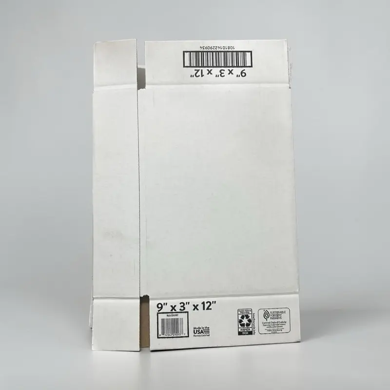 White Corrugated Shipping Box, 9 x 3 x 12 Inches