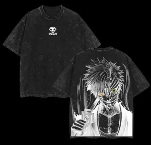 Retro Vintage Limited Edition Ichigo Kurosaki Washed Cotton Tee Double Sided Bleach Anime Print Lightweight Oversized Anime Shirt Soft Cotton Gift for Anime Fans Otaku Streetwear Anime Outfit Anime Cotton Clothing