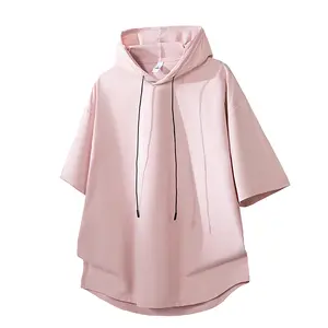 Men’s minimalist hooded short-sleeve T-shirt, trendy summer streetwear, loose casual fit, ice silk cool-touch fabric, unisex design