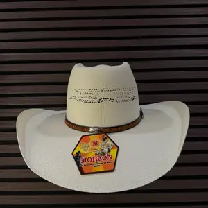 Morcon Cowboy Hat with Wide Brim and Brown Leather Band - Classic Western Style Hat for Men and Women