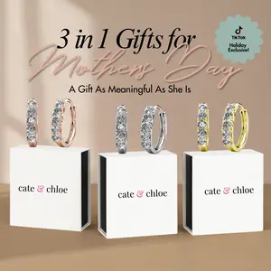 Cate & Chloe Bethany 3-in-1 Mother's Day Hoop Jewelry Set – Hypoallergenic 18k Gold Plated Crystal Hoop Earrings – 3 Pairs with Simulated Diamond Crystals, Each in a Luxury Gift Box – Perfect Stress-Free Gifts