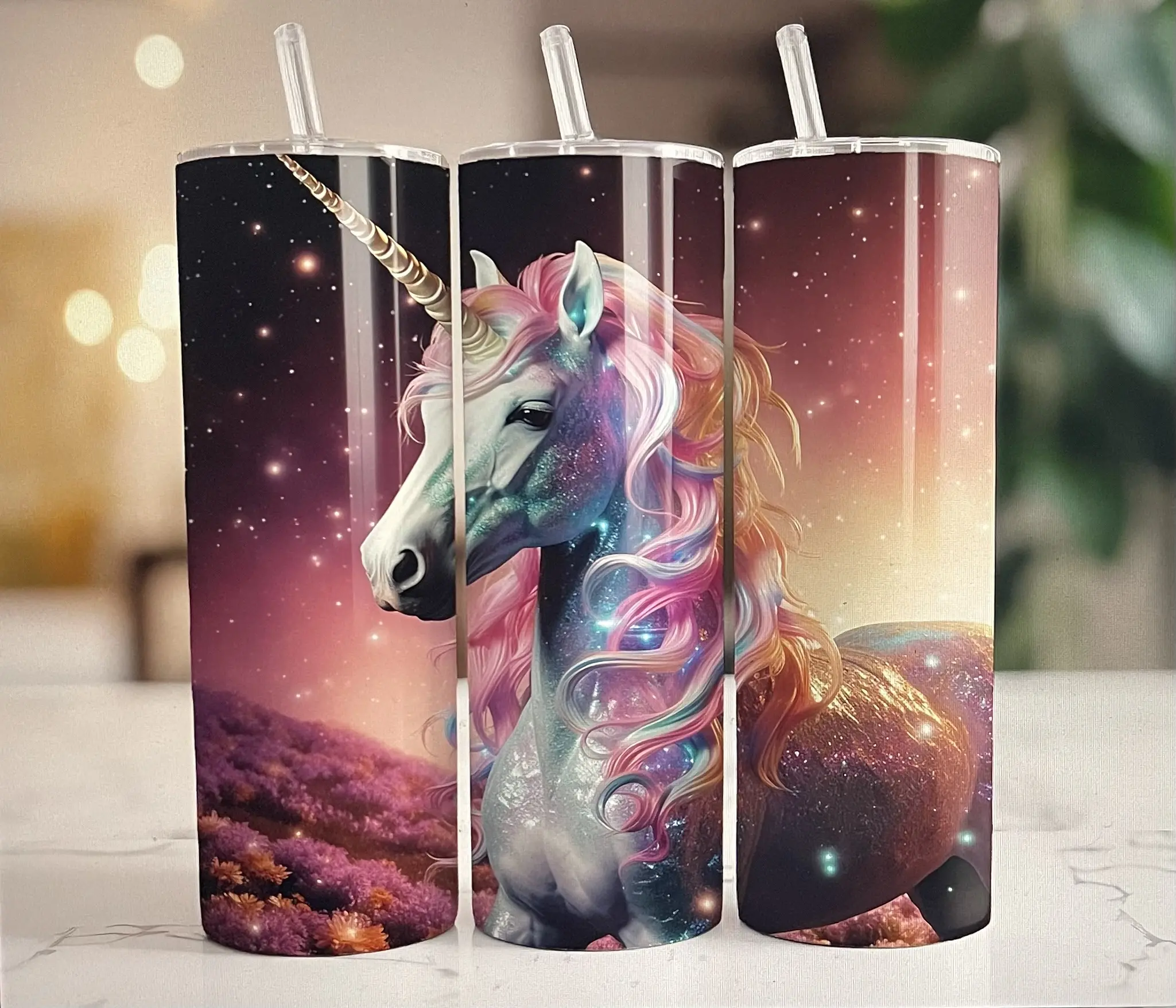 20oz Double Wall Skinny Tumbler Cup with Beautiful Unicorn Design - Drinkware