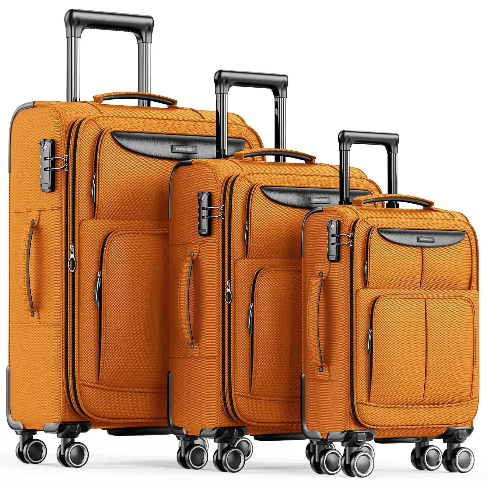SHOWKOO 3-Piece Softside Luggage Sets (20in/24in/28in) - Expandable, Flexible, High-Capacity, Durable, Lightweight, Double Spinner Wheels, TSA Lock - Anti-Theft, TSA-Proof Carry On Suitcases for Travel, Business, Tsa-Proof Luggage Sets, Anti-Theft Luggage