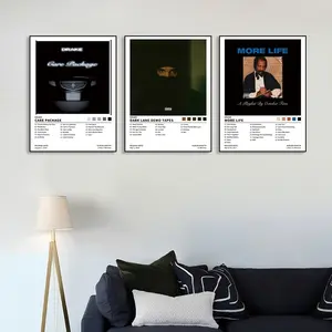 3-piece Drake music album cover canvas poster set, featuring album covers for Care Package, Dark Lane Demo Tapes, and More Life. Ideal for home decor, bedroom/dorm room, birthday gifts, or hip-hop music fans. Frameless, Unframed Art Print