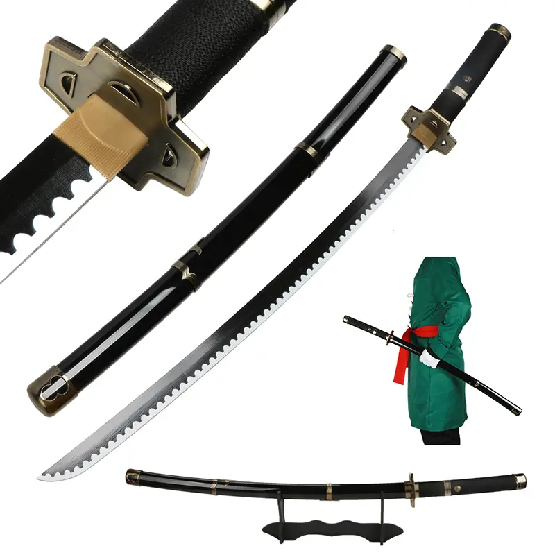 Roronoa Zoro Yubashiri Sword, 41-Inch Anime Replica with Bamboo Blade & Plastic Handle for Cosplay & Halloween Decoration, Includes Belt & Stand, Christmas, Birthday, Wood, Unisex, 1.1Lb