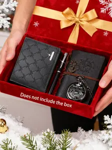 Men's Classic Watch Set 4pcs, Quartz Movement, Wallet, Notebook, Pen, Perfect Gift for Father's Day, Thanksgiving, Christmas, Birthday