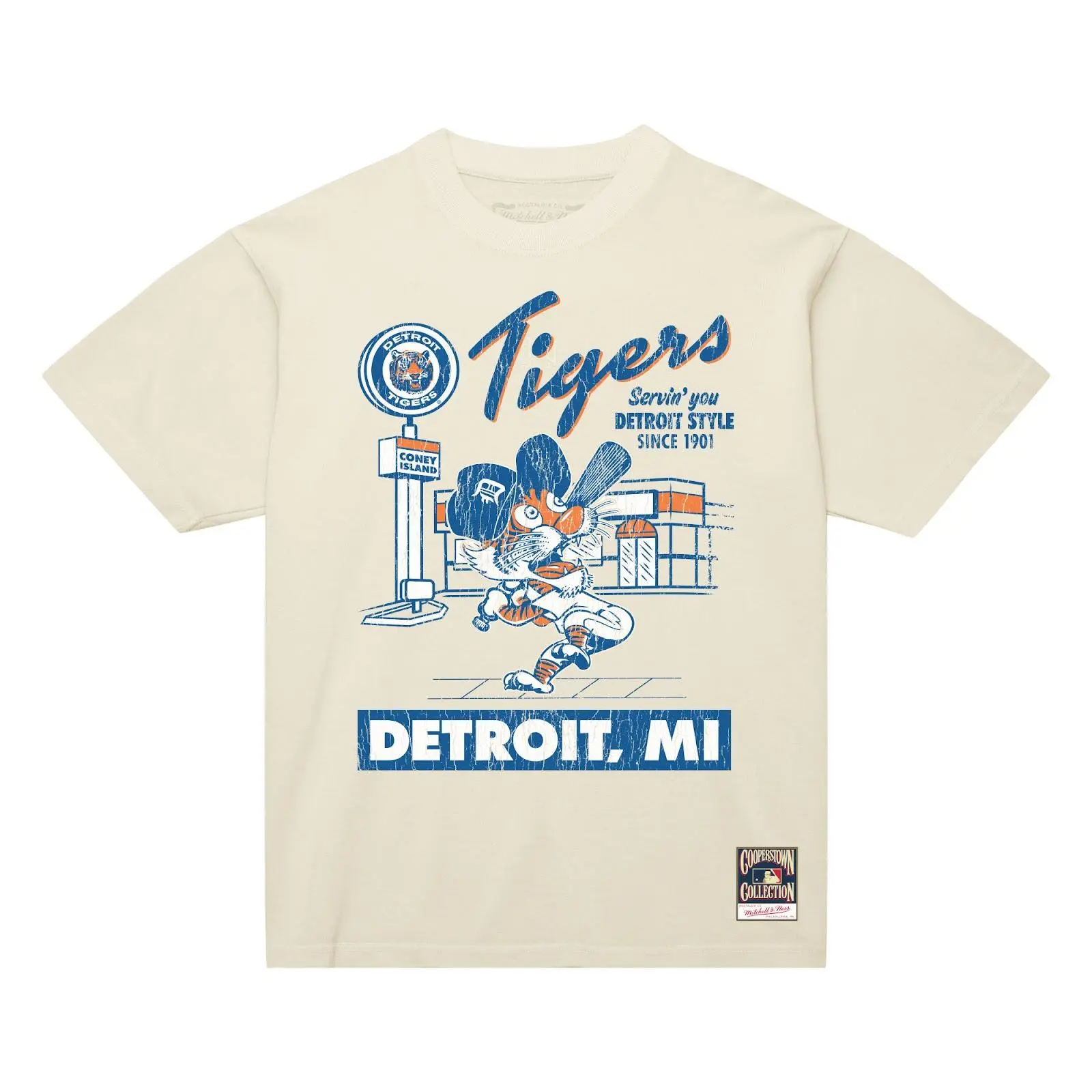 Detroit Tigers Cream Deli Arch T-Shirt MLB Throwback Tee Graphic Vintage Fan Gear Mitchell & Ness