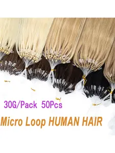 Human Hair Micro Loop Extensions 12-22 Inch Real Human Hair Extensions 50Pcs 30g/pack Micro Link Hair Extensions Black&Brown&Blonde Natural Hair Micro Link Hair Pieces