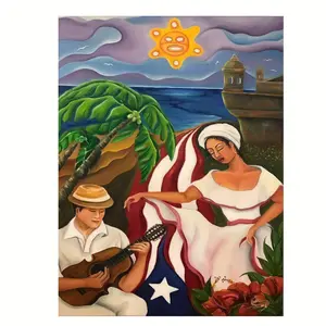 1 Count Puerto Rican Culture Canvas Wall Art Poster, 12x16inch - Waterproof Soft Canvas Material, Vintage Style Unframed Print, Festive Artwork for Home Decor, Living Room, Bedroom, Office, Cafe