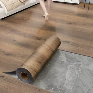 Luxury Thick Wood Grain Peel and Stick Floor Tile Roll – 17.72" x 118" Brown Vinyl Flooring, 14.5 Sq.Ft Coverage, Waterproof, Anti-Slip, Anti-Dent, DIY for Wall & Floor