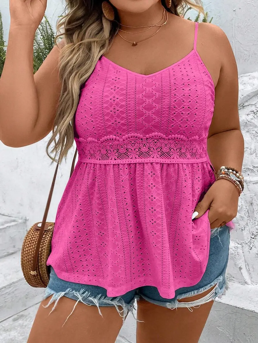 Breezaya Plus Eyelet Embroidery Peplum Cami Top
