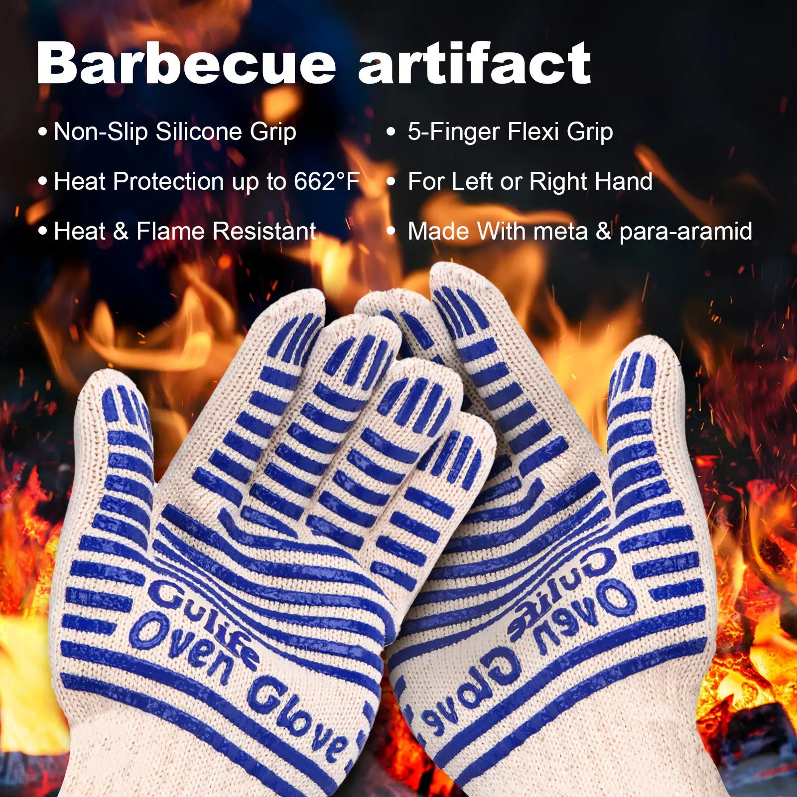 Kitchen cooking gloves, heat resistant and high temperature resistant, can be used to make bread, pizza, oven gloves, barbecue gloves - non-slip silicone with fingers, multifunctional gloves for outdoor sports